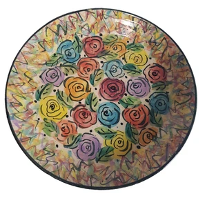 Vibrant Floral Art Pottery Large 26cm Serving plate bowl by Mary Rose Young 1988 - Picture 1 of 15