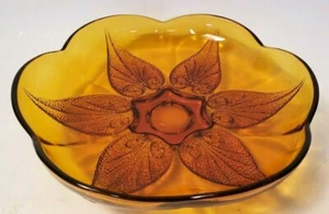 Elegant Vintage Footed Glass Serving Plate Amber Tiara Gold Yellow Floral - Picture 1 of 5