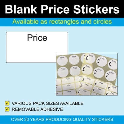 PRICE STICKERS / AUDIOPRINT LTD. Quality Blank Price Stickers / Labels - A variety of sizes to choose from
