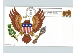 Hand Painted Bald EAGLE and SHIELD, 1989 First Day of Issue - Picture 1 of 1