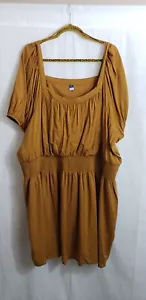 Altes marineblaues Kleid Mini Übergröße 4X braun gesmockte Taille Boho Bauernhaus NEU - Bild 1 von 4