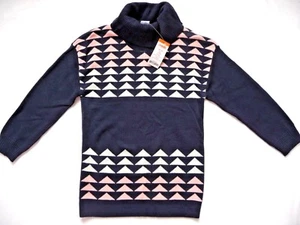 Gymboree Girls Sweater 7-8 NEW NWT Blue Tneck Jumper Teal Pink Geometric Front - Picture 1 of 4