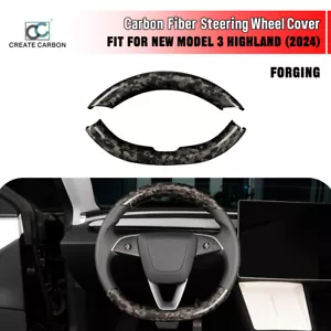 Dry Carbon Fiber Steering Wheel Trim Cover Fit For Tesla Model 3 Highland 2024+ - Foto 1 di 8