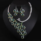 Crystal Necklace Earring Statement Peacock Gem Choker Bridal Jewelry Set Vintage