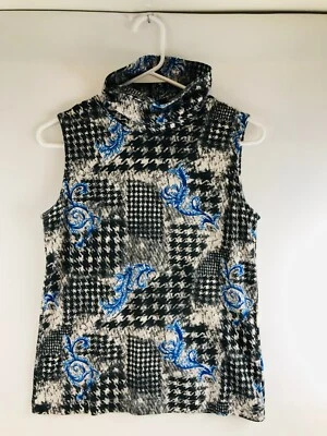 Camisa Weekenders, Para Mujer Talla Pequeña, Negro Azul Crema, Floral, Sin Mangas, Capucha Foto 1 de 4
