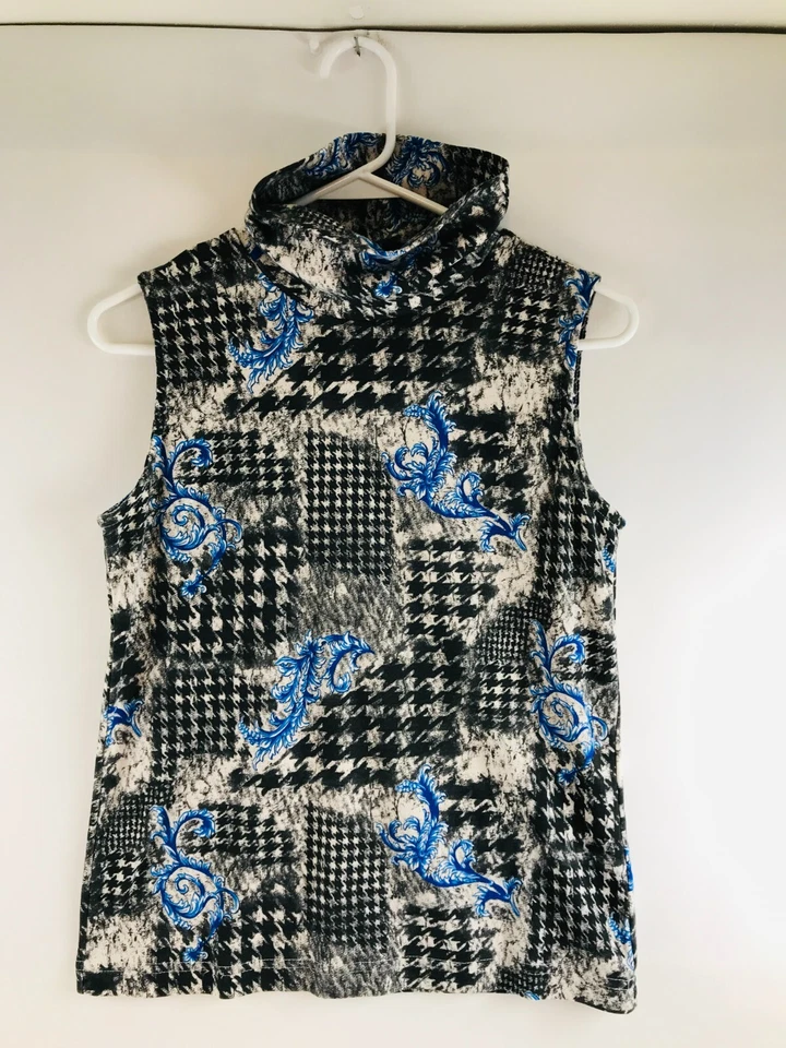 Weekenders Shirt, Women's Size Small, Black Blue Cream, Floral, Sleeveless, Cowl - Image 1 of 4