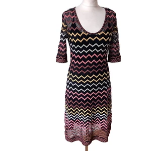 MISSONI Dress Rainbow Chevron Zigzag Semi Sheer 2 Layer Mesh UK 12 44 IT - Picture 1 of 16