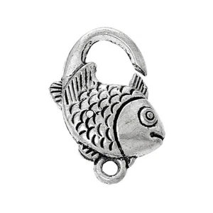 Sexy Sparkles 10 Pcs Lobster Clasp Fish Shape Antique Silver 20mm X 15mm - Picture 1 of 3