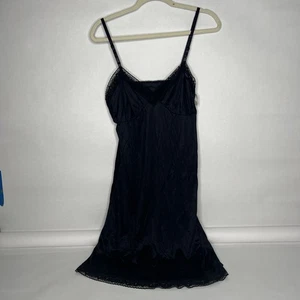 Vtg Vassarette Black Full Slip Women's Size 36 Lingerie Nylon Lace Nightgown - Picture 1 of 7