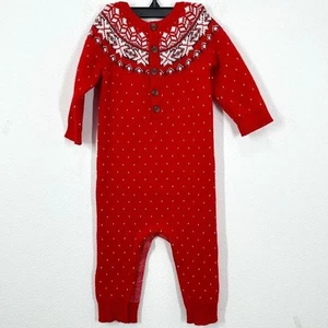 Hanna Andersson Red Holiday Fair Isle Sweater One Piece Outfit Christmas Winter - Picture 1 of 7