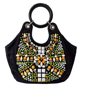 CHLOÉ Archive Black denim Hobo Multicolor Beaded Double Round Handle Bag - Picture 1 of 18