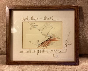 Vintage Balog Lardas Aquarell/Stift OOAK Jesaja 40:13 religiöse Kunst gerahmt 11” x 9” - Bild 1 von 6