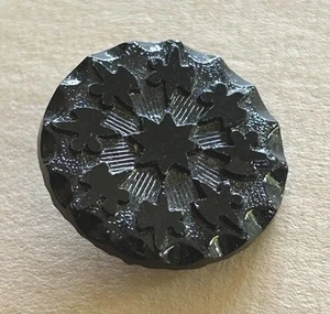 Antik/Vintage Lg ausgefallener tiefschwarzer Glasknopf Sternmuster Sammlerknopf - Bild 1 von 6