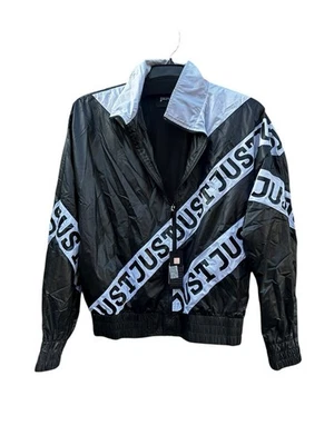 $735 Just Cavalli Black & White Slant Logo Sports Jacket Mens Size Italy 48 - Image 1 of 4