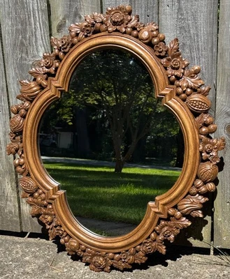 Syroco Black Forest Style Mirror Floral Berries Nuts Autumn Fall Warm Cozy Decor - Image 1 of 4