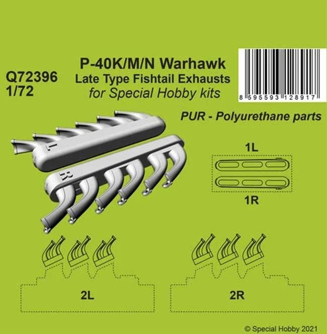 Cmk P-40K/M/N Warhawk Tipo Tardo Scarichi A Fishtail 1:72 Per SpecialHobby Kit - Immagine 1 di 4
