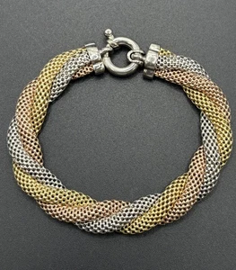 7.5" Tri Color Sterling Silver Woven Bracelet 14 Grams X7 - Picture 1 of 9