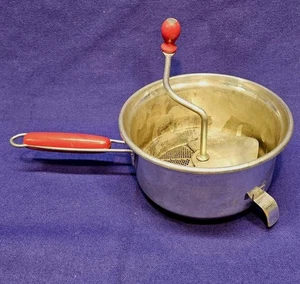 Vintage Foley Lebensmittel Mühle Sieb Reibe Soßenmaschine Rot Holzgriff Küchenwerkzeug - Bild 1 von 12