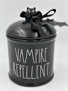 Rae Dunn Vampire Repellent Bat Lid Ceramic Black Jar Canister - Picture 1 of 6