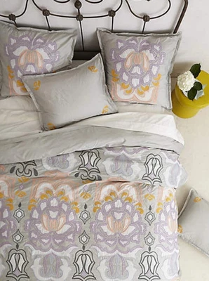 NUEVO SET 2 EUROS Safia Bordado Anthropologie Euro Shams Gris Púrpura Amarillo Foto 1 de 4