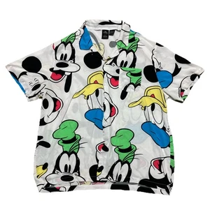 Disney Mickey Mouse Shirt Mens 3XL White All Over Print AOP 100% Rayon Big Face - Picture 1 of 7
