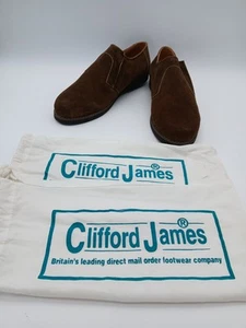 Clifford James Brown Suede Slip On Shoes UK Size 8 Leather Lining - Picture 1 of 9