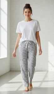 Ann Taylor Loft Damen Nachtwäsche Pyjamahose Animal Print weiß/grau Gr. XL - Bild 1 von 8