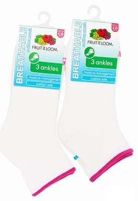 2 Pack Fruit of the Loom Womens Breathable Cotton Mesh Ankle Socks 3pk Size 4-10 - Image 1 of 2