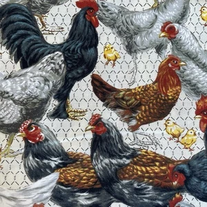 All Cooped Up White Chickenwire Gray Brown Chickens Rooster Chicks 1 Yard - Picture 1 of 3
