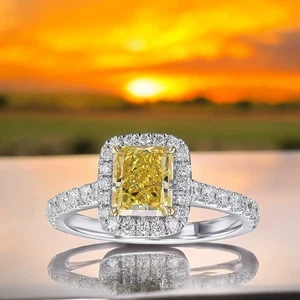 14k Multi Gold Ring IGI Fancy Intense Yellow Radiant 1,46 Ct Lab Grown Diamond - Bild 1 von 12