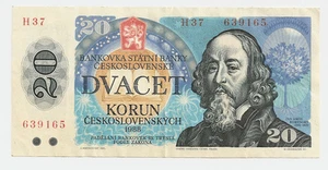 1988 Bank or Czechoslovakia 20 Korun Bank Note - Picture 1 of 2