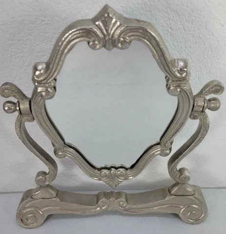 Vintage Italian Baroque Silver Tone TABLETOP Victorian Vanity MIRROR Cover