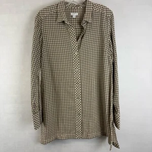 J. Jill Camisa Manga Larga Botones Cuadros Gingham Talla Pequeña Mujer’s Marrón - Imagen 1 de 9