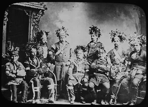 GROUP OF CANADIAN INDIANS QUEBEC CANADA C1888 PHOTOGRAPH Magic Lantern Slide - Picture 1 of 3