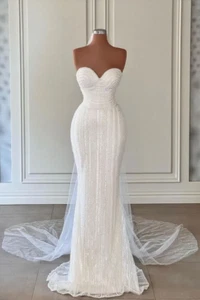 Sexy Beaded Mermaid Wedding Dresses Sweetheart with Train Bridal Gowns - Picture 1 of 5
