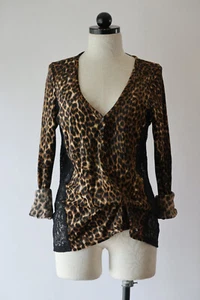 Denim & Supply Ralph Lauren Brown Leopard Print Sheer Lace Blouse Top Women L - Picture 1 of 24