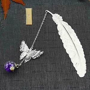 Butterfly Feather Bookmark Creative Eternal Flower Ball Metal Pendant Vintage 