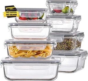 8 Pack Glass Food Storage Containers with Lids, Meal Prep Containers, Airtight B - Picture 1 of 7