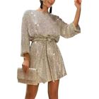 Sparkling Beaded Shining Sequin Mini Dress Long Sleeves Skirt  Date