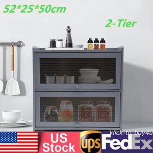 For Condiments Books 2-Tier Storage Cabinet Bamboo Cabinet Books Storage Cabinet - Picture 1 of 24