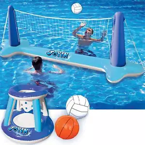 Joyfy Inflatable Volleyball Net & Basketball Hoops Pool Float Set - Picture 1 of 12