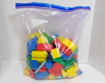 Wooden Building Blocks In A Variety Of Shapes Sizes Colors 127 Piece LOT 4 pound - Image 1 of 2
