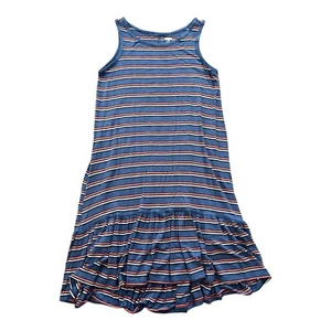 Old Navy Dress Girls Size XL 14 Blue Orange Striped Sleeveless Stretch Soft - Picture 1 of 6