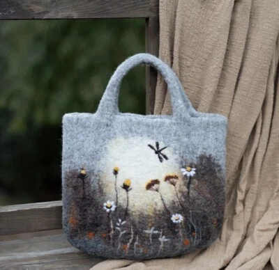 Womens Felted Wool HandBag Purse Gray Handmade Artist - Image 1 of 4