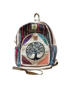Kay Jay Styles KJ Himalayan Hemp Made In Nepal Boho Stripe Backpack Tree Of Life - Image 1 of 4