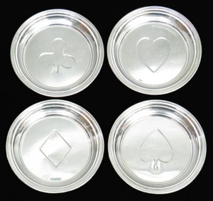 VINTAGE WEBSTER (4) STERLING SILVER 3.5" POKER CARD SUIT COASTERS - Picture 1 of 6