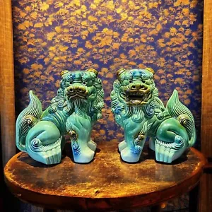 Pair of Chinese Large Foo Dogs - Foo Guardian Temple Lions Figurines 22cm - Gift - Picture 1 of 13