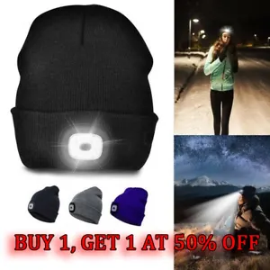Unisex LED Beanie Hat With USB Rechargeable Battery 5 Hours High Powered Light - Picture 1 of 17