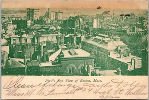 Postcard Massachusetts Bird's Eye View of Boston Mass MA Green Tint Aerial - Picture 1 of 2