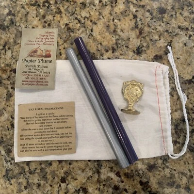 Kit de juego de cera/sello con 2 palos de cera y sellador de sellos de cera de latón 0val - Mensaje de 'Gracias' Foto 1 de 4